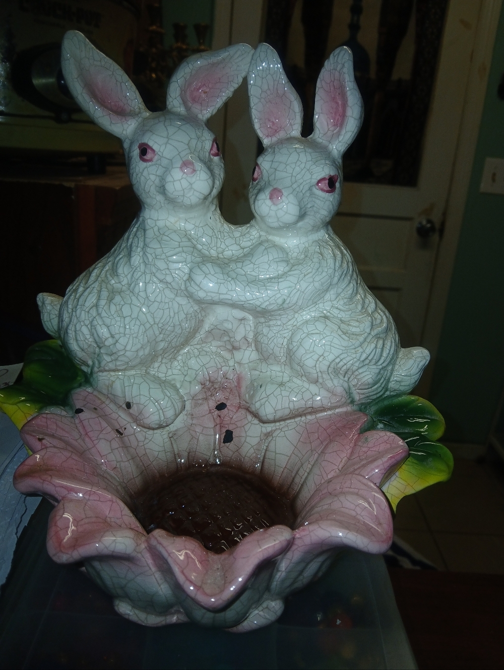 Vintage Crackle Paint Bunny Bowl.